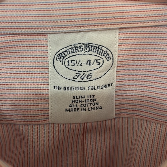 Brooks Brothers 346 Dress Shirt size 15 1/2–4/5 pink blue strip slim fit cotton - Picture 2 of 7